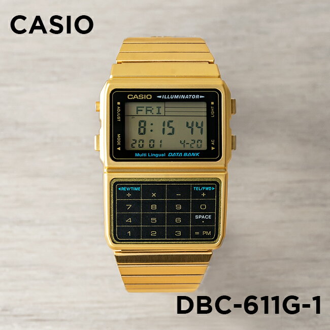 【10年保証】CASIO DATA BANK カシオ データバンク DBC-611G-1 腕時計 時計 ブランド メンズ レディース キッズ 子供 男の子 女の子 デジタル 日付 カレンダー ゴールド 金 ブラック 黒 ギフト プレゼント