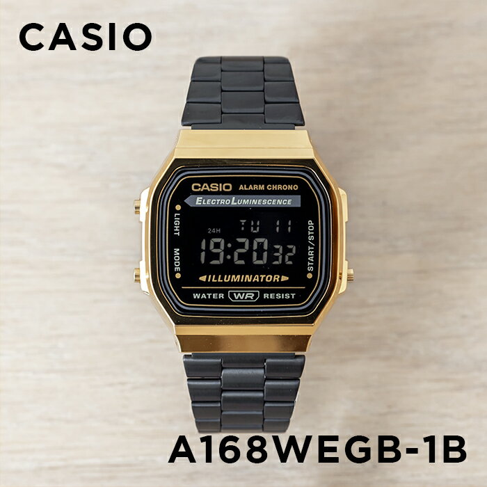 【10年保証】【日本未発売】CASIO カシオ スタンダード A168WEGB-1B 腕時計 メンズ レディース キッズ 子供 男の子 女の子 チープカシオ チプカシ デジタル 日付 ゴールド 金 ブラック 黒 海外モデル