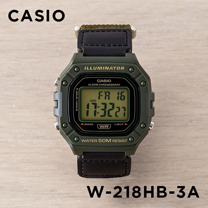 楽天つきのとけいてん【10年保証】【日本未発売】CASIO STANDARD カシオ スタンダード W-218HB-3A 腕時計 時計 ブランド メンズ レディース キッズ 子供 男の子 女の子 チープカシオ チプカシ デジタル 日付 カレンダー カーキ ブラック 黒 ナイロンベルト 海外モデル ギフト プレゼント