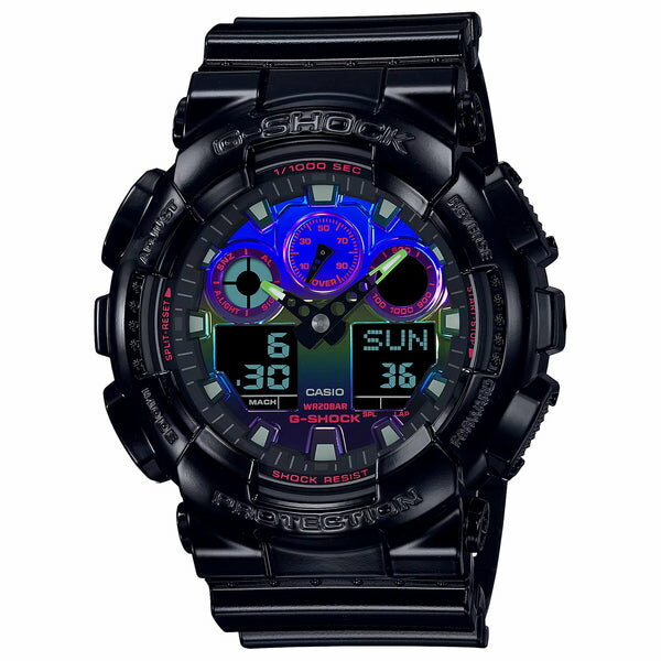 楽天つきのとけいてん【10年保証】CASIO G-SHOCK カシオ Gショック GA-100RGB-1A 腕時計 時計 ブランド メンズ キッズ 子供 男の子 アナデジ 日付 カレンダー 防水 ブラック 黒 ブルー パープル ギフト プレゼント