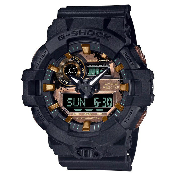 楽天つきのとけいてん【10年保証】【日本未発売】CASIO G-SHOCK カシオ Gショック GA-700RC-1A 腕時計 時計 ブランド メンズ キッズ 子供 男の子 アナデジ 日付 カレンダー 防水 ブラック 黒 ゴールド 金 ブロンズ 海外モデル ギフト プレゼント