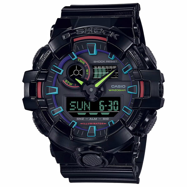 楽天つきのとけいてん【10年保証】CASIO G-SHOCK カシオ Gショック GA-700RGB-1A 腕時計 時計 ブランド メンズ キッズ 子供 男の子 アナデジ 日付 カレンダー 防水 ブラック 黒 ギフト プレゼント