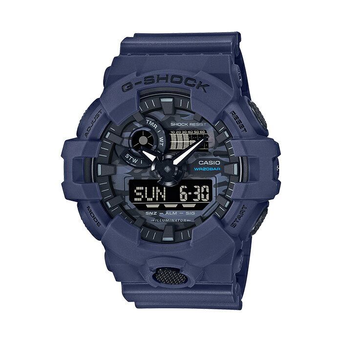 楽天つきのとけいてん【10年保証】【日本未発売】CASIO G-SHOCK カシオ Gショック GA-700CA-2A 腕時計 時計 ブランド メンズ キッズ 子供 男の子 アナデジ 日付 カレンダー 防水 ブルー 青 グレー カモフラージュ 迷彩 海外モデル ギフト プレゼント