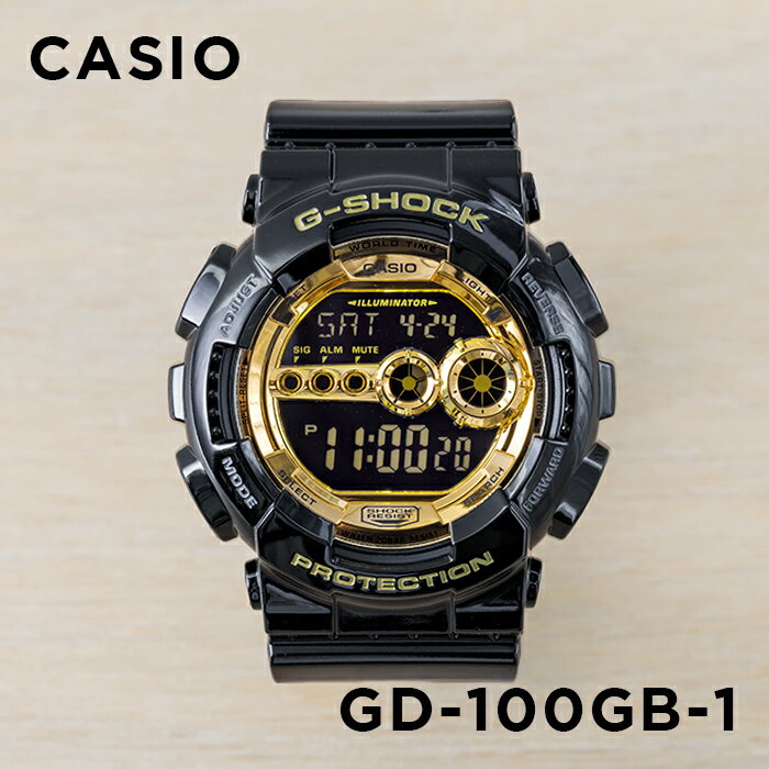 【10年保証】CASIO G-SHOCK カシオ Gショック GD-100GB-1 腕時計 時計 ブランド メンズ キッズ 子供 男の子 デジタル 日付 カレンダー 防水 ブラック 黒 ゴールド 金 ギフト プレゼント