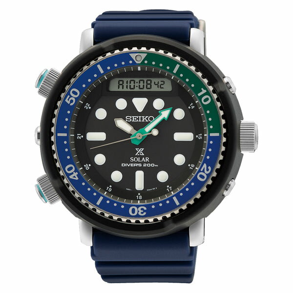 【10年保証】【日本未発売】SEIKO PROSPEX DIVER SCUBA セイコー プロスペックス ダイバースキューバSNJ039 腕時計 時計 ブランド メンズ 逆輸入 ダイバーアナデジ ソーラー 日付 防水 ブラック 黒 ネイビー ブルー 青 海外モデル ギフト プレゼント