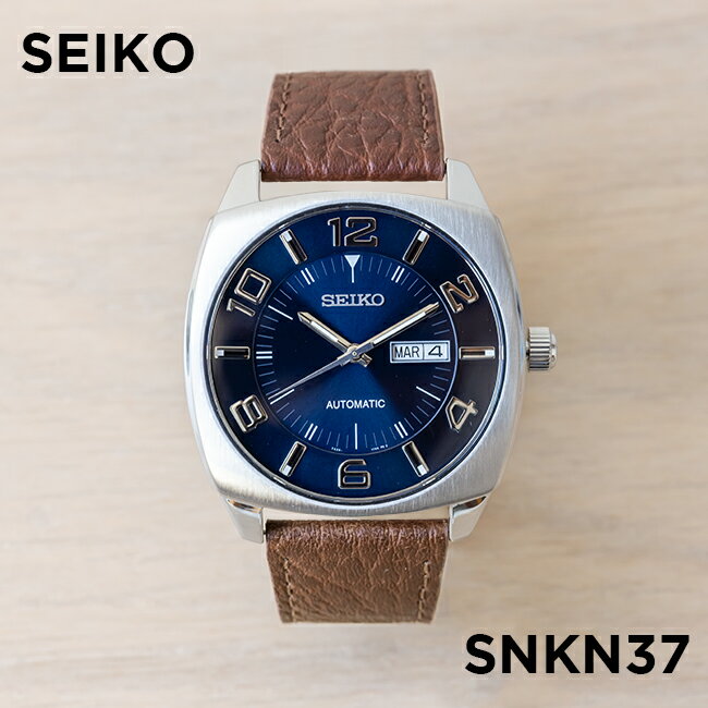 【10年保証】【日本未発売】SEIKO ESSENTAILS セイコー エッセンシャルズ SNKN37 腕時計 時計 ブランド メンズ 逆輸入 アナログ 日付 カレンダー 防水 シルバー ネイビー レザー 革ベルト 自動巻き 海外モデル ギフト プレゼント