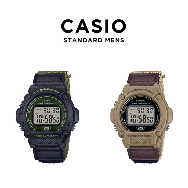 楽天つきのとけいてん【10年保証】【日本未発売】CASIO STANDARD MENS カシオ スタンダード W-219HB 腕時計 時計 ブランド メンズ キッズ 子供 男の子 チープカシオ チプカシ デジタル 日付 防水 ブラック 黒 茶 カーキ ナイロン 海外モデル ギフト プレゼント