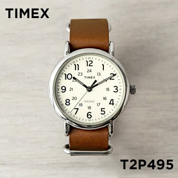 TIMEX WEEKENDER 40MM MENS タイメックス ウィークエンダー 40MM メンズ T2P495 腕時計 レディース アナログ ブラウン 茶 アイボリー レザー 革ベルト