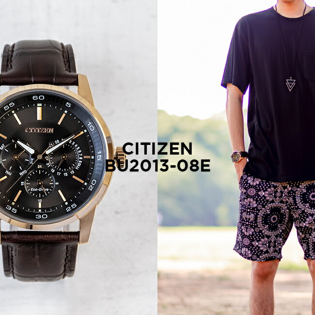 【日本未発売】CITIZEN シチズン エコドライブ ドレス BU2013-08E 腕時計 時計 ブランド メンズ 逆輸入 アナログ ソーラー ローズゴールド 金 ブラック 黒 レザー 革ベルト 海外モデル ギフト プレゼント