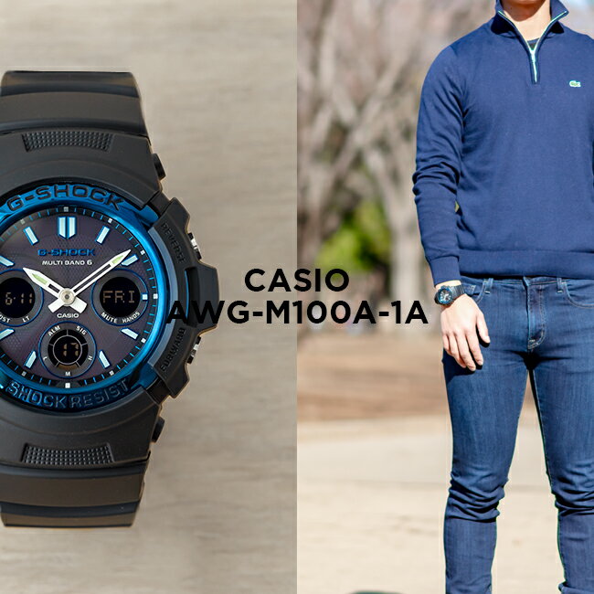 【10年保証】CASIO G-SHOCK カシオ Gショック AWG-M100A-1A 腕時計 メンズ キッズ 子供 男の子 アナデジ 電波 ソーラー ソーラー電波時計 防水 ブラック 黒 ブルー 青