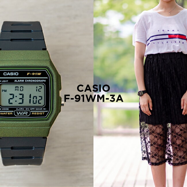 【10年保証】【日本未発売】CASIO カシオ スタンダード F-91WM-3A 腕時計 メンズ レディース キッズ 子供 男の子 女の子 チープカシオ チプカシ デジタル 日付 ブラック 黒 カーキ 海外モデル