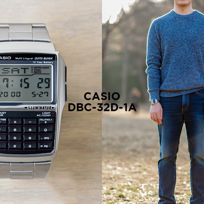 CASIO DATA BANK カシオ データバンク DBC-32D-1A 腕時計 時計 ブランド メンズ レディース キッズ 子供 男の子 女の子 デジタル テレメモ 電卓 日付 シルバー ブラック 黒 海外モデル メタル ギフト プレゼント