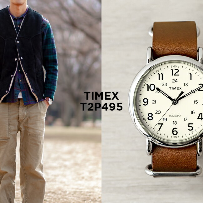 タイメックス 腕時計（メンズ） TIMEX WEEKENDER タイメックス ウィークエンダー 40MM メンズ T2P495 腕時計 時計 ブランド レディース ミリタリー アナログ ブラウン 茶 アイボリー レザー 革ベルト ギフト プレゼント