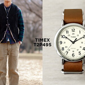 TIMEX タイメックス ウィークエンダー 40MM メンズ T2P495 腕時計 レディース ミリタリー アナログ ブラウン 茶 アイボリー レザー 革ベルト