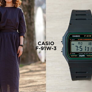 【10年保証】【日本未発売】CASIO STANDARD カシオ スタンダード F-91W-3 腕時計 時計 ブランド メンズ レディース キッズ 子供 男の子 女の子 チープカシオ チプカシ デジタル 日付 カレンダー ブラック 黒 グリーン 緑 海外モデル ギフト プレゼント