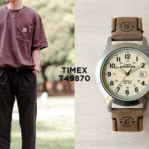 【日本未発売】TIMEX タイメックス エクスペディション メタル フィールド 39MM T49870 腕時計 メンズ レディース ミリタリー アナログ シルバー アイボリー レザー 革ベルト 海外モデル