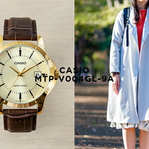 【10年保証】【日本未発売】CASIO カシオ スタンダード メンズ MTP-V004GL-9A 腕時計 レディース キッズ 子供 男の子 チープカシオ チプカシ アナログ 日付 ブラウン 茶 ゴールド 金 レザー 革ベルト 海外モデル
