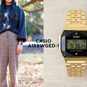 【10年保証】CASIO カシオ スタンダード A159WGED-1 腕時計 メンズ レディース キッズ 子供 男の子 女の子 チープカシオ チプカシ デジタル 日付 ブラック 黒 ゴールド 金 ダイヤモンド