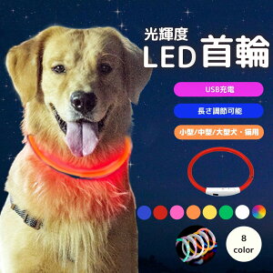 犬 首輪 光る 光る首輪 カラー ペット 猫 LED ライト リード 光 点灯 点滅 蛍光 小型犬 中型犬 大型犬 USB充電式 夜 散歩 安全 事故防止 安全グッズ ペット用品 ドッググッズ 犬用品 便利 簡単 サイズ調整可 S M おしゃれ かわいい 繰り返し リノウル