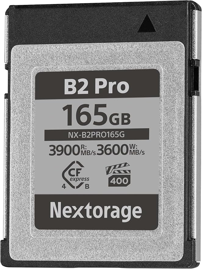 商品情報商品説明Nextorage CFexpress 4.0 Type B メモリーカード「NX-B2PRO165G」です。高速連写や高精細動画撮影など、プロフェッショナルな撮影環境に求められる高いパフォーマンスを追求したメモリーカードです。CFexpress 4.0に対応し、撮影データの記録からパソコンへのデータ転送まで、効率的なワークフローをサポートします。主な特長■ 165GBの記録容量 写真や動画など、大容量の撮影データの保存に対応します。■ 高速データ転送 最大読み出し速度3,900MB/s、最大書き込み速度3,600MB/sを実現。撮影後のデータ取り込みや編集作業の効率化をサポートします。■ 安定した書き込み性能 最低継続書き込み速度3,400MB/s。VPG400に対応し、高速連写や高精細動画撮影に適した性能を備えています。■ CFexpress 4.0対応 PCIe 4.0 ×2、NVMe 1.4インターフェースを採用しています。商品仕様・ブランド：Nextorage（ネクストレージ）・商品名：CFexpress 4.0 Type B メモリーカード・型番：NX-B2PRO165G・容量：165GB・規格：CFexpress Type B・インターフェース：PCIe 4.0 ×2、NVMe 1.4・NANDフラッシュメモリ：pSLC・最大読み出し速度：3,900MB/s・最大書き込み速度：3,600MB/s・最低継続書き込み速度：3,400MB/s・VPG400：対応・外形寸法：約29.6 × 38.5 × 3.8mm・質量：約10gご購入前の注意事項・本製品はCFexpress Type B対応機器専用です。SDカードスロットでは使用できません。・ご使用のカメラが本製品に対応していることを、メーカーの対応機器情報でご確認ください。・記載の転送速度はメーカー測定条件による最大値であり、実際の速度は使用機器や環境によって異なります。・表示容量と実際に使用できる容量は異なります。