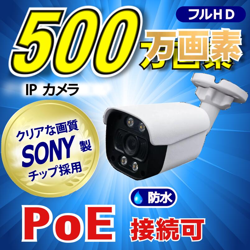 防犯カメラ 500万画素 4CH POEレコーダーSONY製IPカメラ4台セット (LAN接続）HDD 4TB 高画質 監視カメラ 屋外 屋内 赤外線 夜間撮影 3.6mmレンズ 3