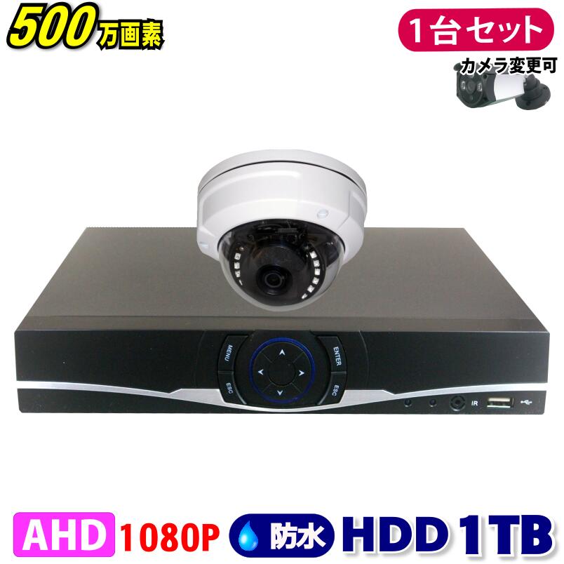 防犯カメラ 500万画素 4CH DVRレコーダー SONY製 ドームカメラ 1台セット HDD 1TB AHD 高画質 録画 屋外 屋内 赤外線 夜間撮影 3.6mmレンズ