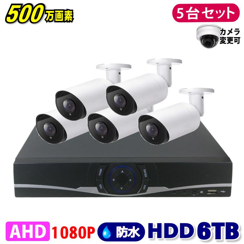 防犯カメラ 500万画素 8CH DVR レコーダー SONY製 カメラ 5台セット HDD 6TB AHD 高画質 録画 屋外 屋内 赤外線 夜間撮影 3.6mmレンズ