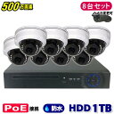 防犯カメラ 500万画素 8CH POEレコーダーSONY製 ドーム型 IPカメラ8台セット (LAN接続)HDD 1TB 高画質 監視カメラ 屋外 屋内 赤外線 夜間撮影 3.6mmレンズ