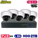 防犯カメラ 500万画素 8CH POEレコーダーSONY製 ドーム型 IPカメラ5台セット (LAN接続)HDD 2TB 高画質 監視カメラ 屋外 屋内 赤外線 夜間撮影 3.6mmレンズ