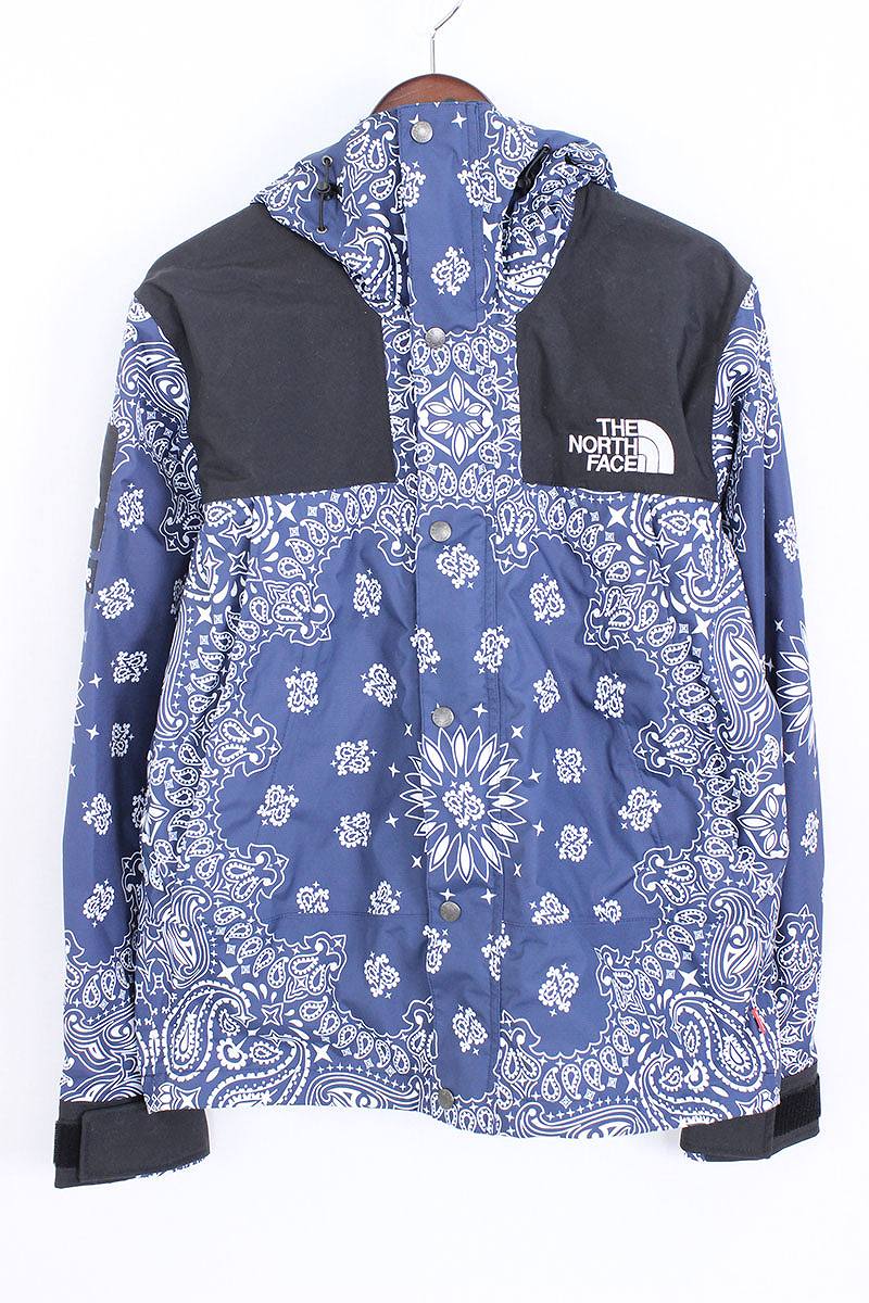 シュプリーム/SUPREME　×ノースフェイス 【14AW】【Bandana Mountain Parka】ペイズリーバンダナ柄マウンテンパーカージャケット(S/ネイビー)【OM10】【メンズ】【812171】【中古】bb143#rinkan*S