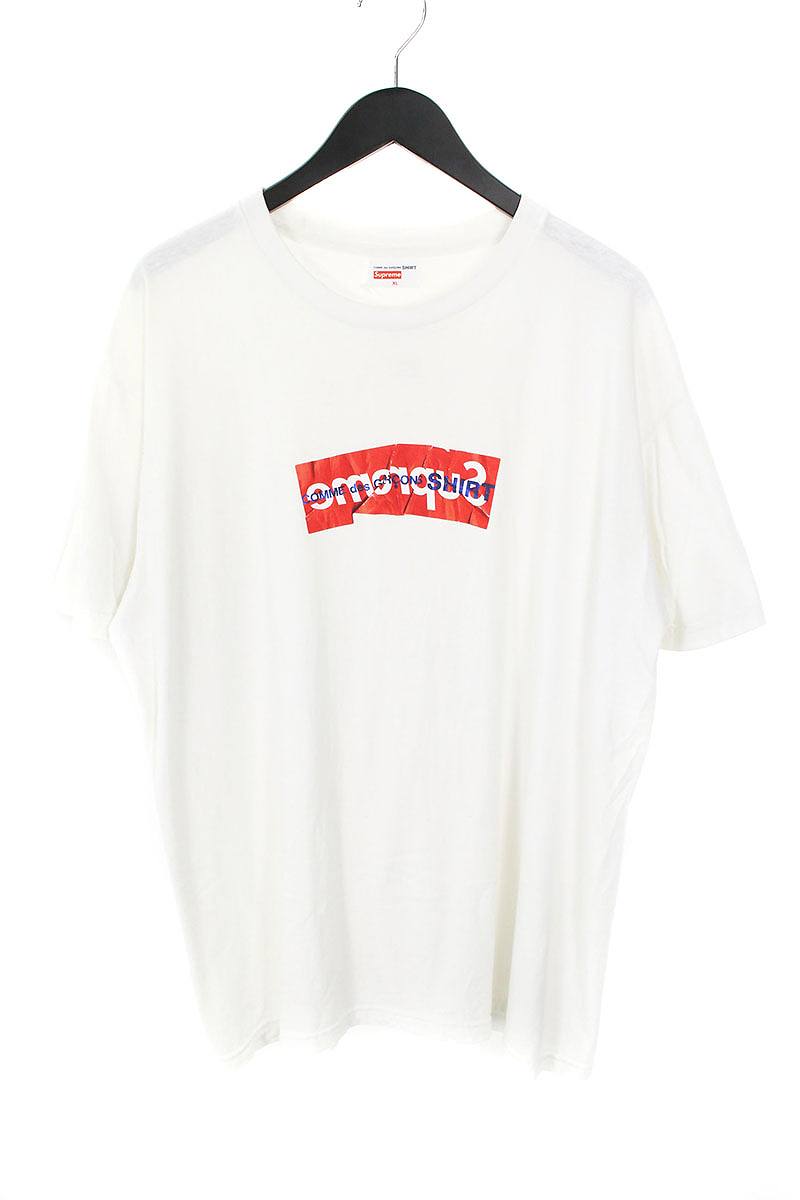 シュプリーム/SUPREME　×コムデギャルソンシャツ/COMME des GARCONS SHIRT 【17SS】【Box Logo Tee】ペーパーアートボックスロゴTシャツ(XL/ホワイト)【NO05】【メンズ】【709081】【中古】bb24#rinkan*B