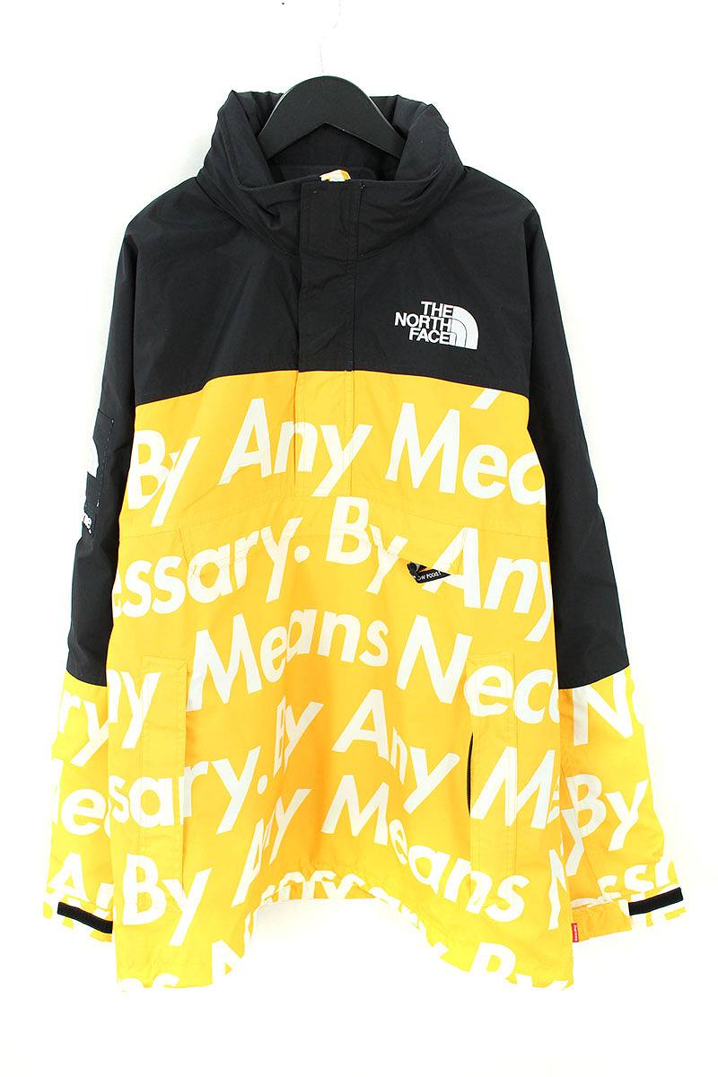 シュプリーム/SUPREME　×ノースフェイス/THE NORTH FACE 【15AW】【Mountain Pullover】フォント総柄プルオーバーマウンテンパーカージャケット(XL/イエロー×ホワイト)【OM10】【メンズ】【220181】【中古】bb99#rinkan*S