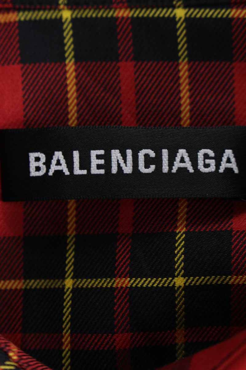 バレンシアガ/BALENCIAGA　【18AW】【534331 TBM22】ニュースぺーパープリントオーバーサイズチェック長袖シャツ(40/レッド)【SB01】【メンズ】【521181】【新古品】bb20#rinkan*N