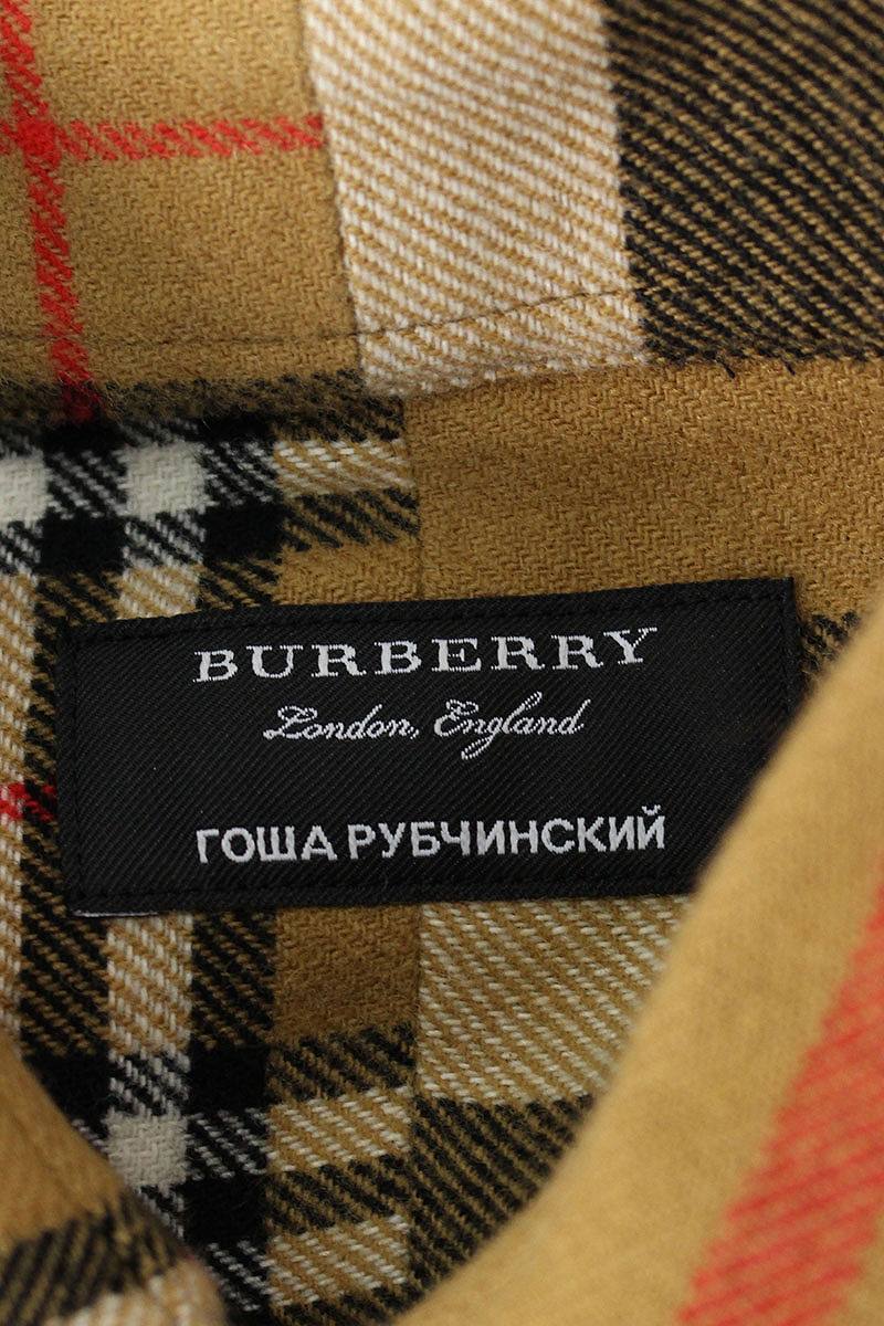 バーバリー/Burberry　×ゴーシャラブチンスキー/Gosha Rubchinskiy 【18AW】オーバーサイズノバチェック切替フランネル長袖シャツ(S/ベージュ)【SB01】【メンズ】【502181】【中古】bb154#rinkan*S