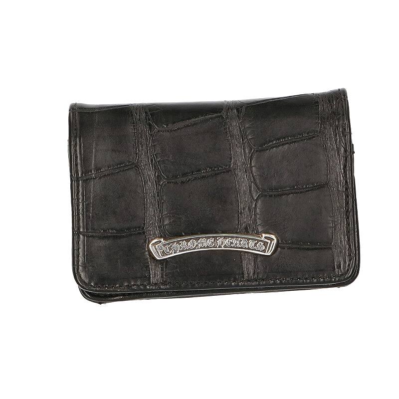 クロムハーツ/Chrome Hearts　【CARD CASE 3POCKET ALGTR】グロメット付きアリゲーターレザーカードケース(ブラック×シルバー)【SS07】【小物】【302002】【中古】bb321#rinkan*S