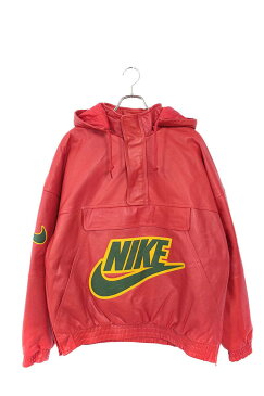 シュプリーム/SUPREME　×ナイキ/NIKE 【19AW】【Leather Anorak CK6218-010】レザーアノラックプルオーバーレザージャケット(L/レッド)【SB01】【メンズ】【203002】【中古】bb33#rinkan*A