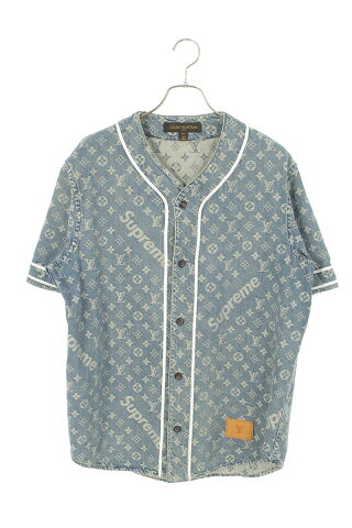 シュプリーム ルイヴィトン/SUPREME LOUISVUITTON　【17AW】【LV Jacquard Denim Baseball Jersey】デニムベースボール半袖シャツ(M/インディゴ)【SJ02】【メンズ】【907002】【中古】bb82#rinkan*B