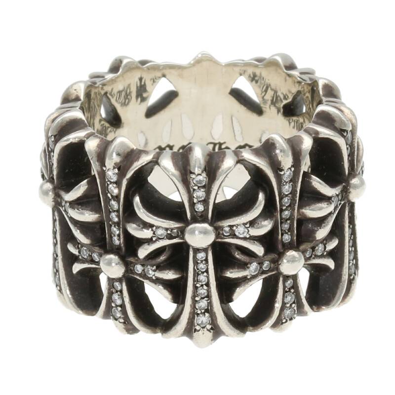 クロムハーツ/Chrome Hearts　サイズ:19号 【CEMETERY P/D/セメタリークロス】PAVEダイヤ/セメタリークロスリング(シルバー×クリア/22.57g)【SS07】【小物】【304012】【中古】bb326#rinkan*B