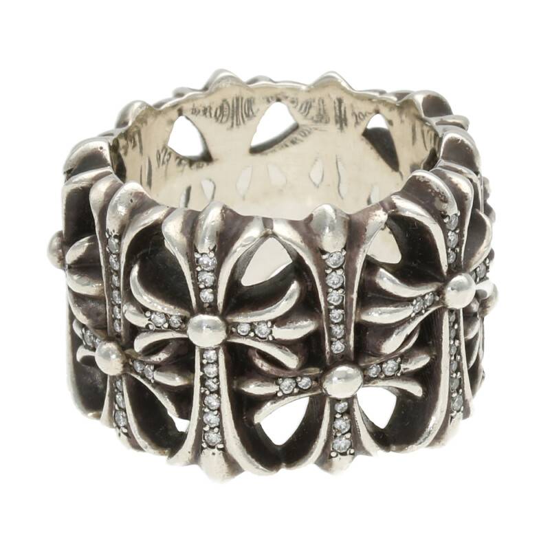 クロムハーツ/Chrome Hearts　サイズ:19号 【CEMETERY P/D/セメタリークロス】PAVEダイヤ/セメタリークロスリング(シルバー×クリア/22.57g)【SS07】【小物】【304012】【中古】bb326#rinkan*B