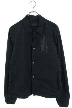 クロムハーツ/Chrome Hearts　サイズ:M（JVP） 【RIGGINS FBRC】英字プリントナイロンコーチジャケットブルゾン(ブラック×シルバー)【SJ02】【メンズ】【300112】【中古】bb314#rinkan*B