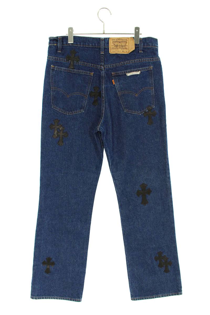 クロムハーツ/Chrome Hearts　サイズ:34インチ 【U VNTG JEAN BLU/ORNG TAB】Mattyboyペイントクロスパッチデニムパンツ(ブルー×シルバー)【902112】【SJ02】【メンズ】【中古】bb17#rinkan*S