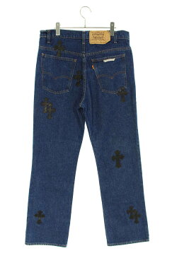 クロムハーツ/Chrome Hearts サイズ:34インチ 【U VNTG JEAN BLU/ORNG TAB】Mattyboyペイントクロスパッチデニムパンツ(ブルー×シルバー)【902112】【SJ02】【メンズ】【中古】bb17#rinkan*S