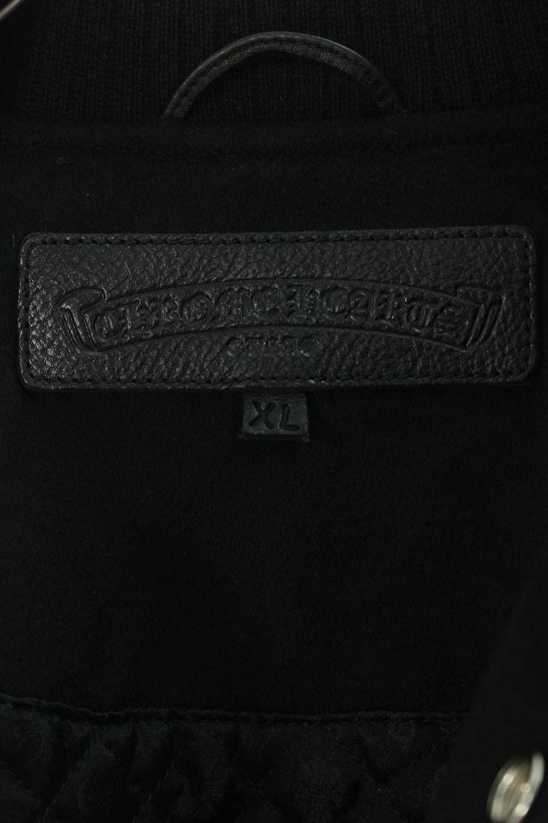 クロムハーツ/Chrome Hearts　サイズ:XL 【LETTERMAN/レターマン】CHカモフラ柄レザーパッチレザースリーブブルゾン(ブラック×カーキ×ブラウン調)【802022】【SS07】【メンズ】【中古】bb326#rinkan*S