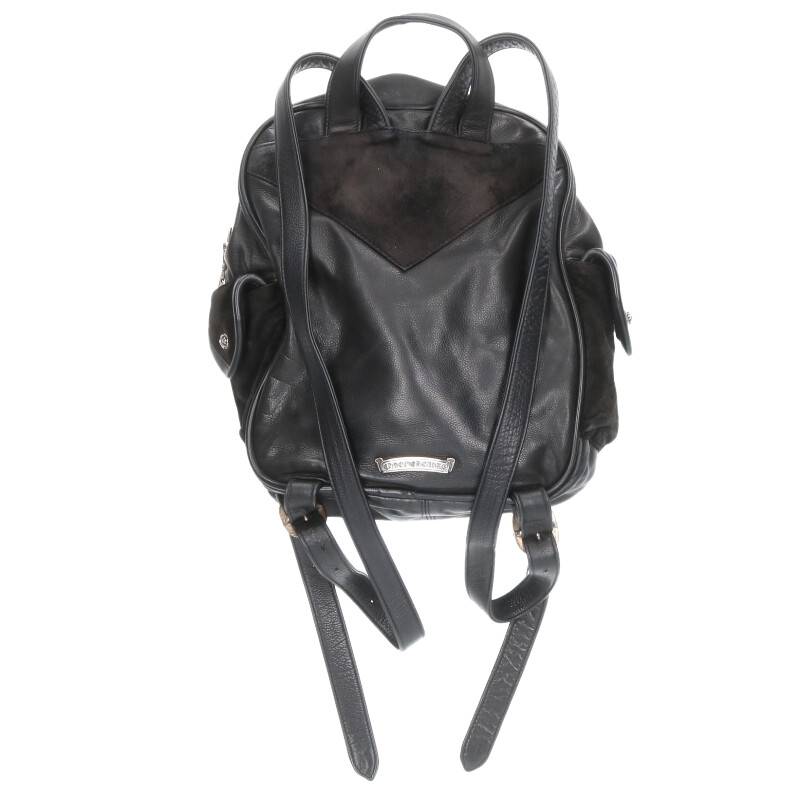 クロムハーツ/Chrome Hearts　 【ZERO BACKPACK/ゼロ】クロスボール装飾スウェード切り替えレザーバックパック(ブラック×シルバー)【713022】【SS07】【小物】【中古】bb17#rinkan*B