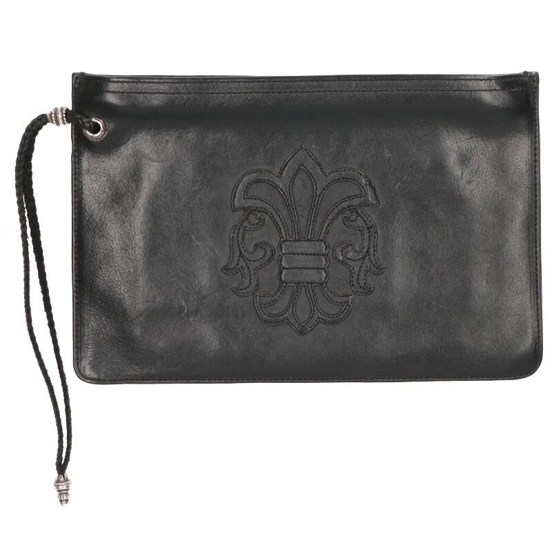 クロムハーツ/Chrome Hearts　 【FLAT BAG】BSフレアストラップ付クラッチバッグ(ブラック×シルバー)【215022】【SJ02】【小物】【中古】bb82#rinkan*B