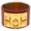 エルメス HERMES Collier de Chien コリエドシアンレザーブレスレット(レッド×ゴールド 総重量121.03g) 【616022】【BS5...
