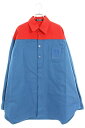 ラフシモンズ RAF SIMONS　サイズ:XS 22AW 222-M244 Oversized bicolor denim shirts with R pin in back バイカラーオーバーサイズデニム長袖シャツ(レッド×ブルー) 【920122】【SB01】【メンズ】【中古】bb20#rinkan*N-