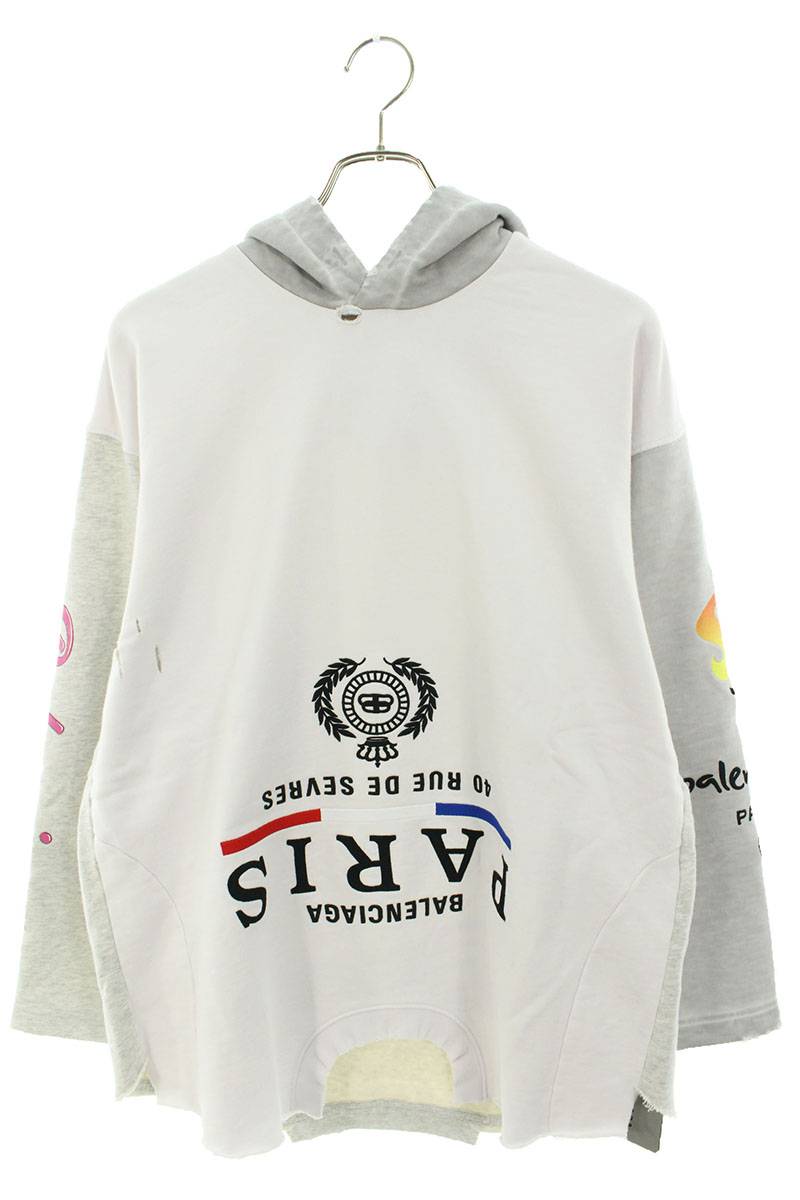 バレンシアガ BALENCIAGA　サイズ:L 22AW Upside Down Hoodie 698156 TMVD1 アップサイドダウンパーカー(ホワイト×グレー) 【801032】【SB01】【メンズ】【中古】bb131#rinkan*S