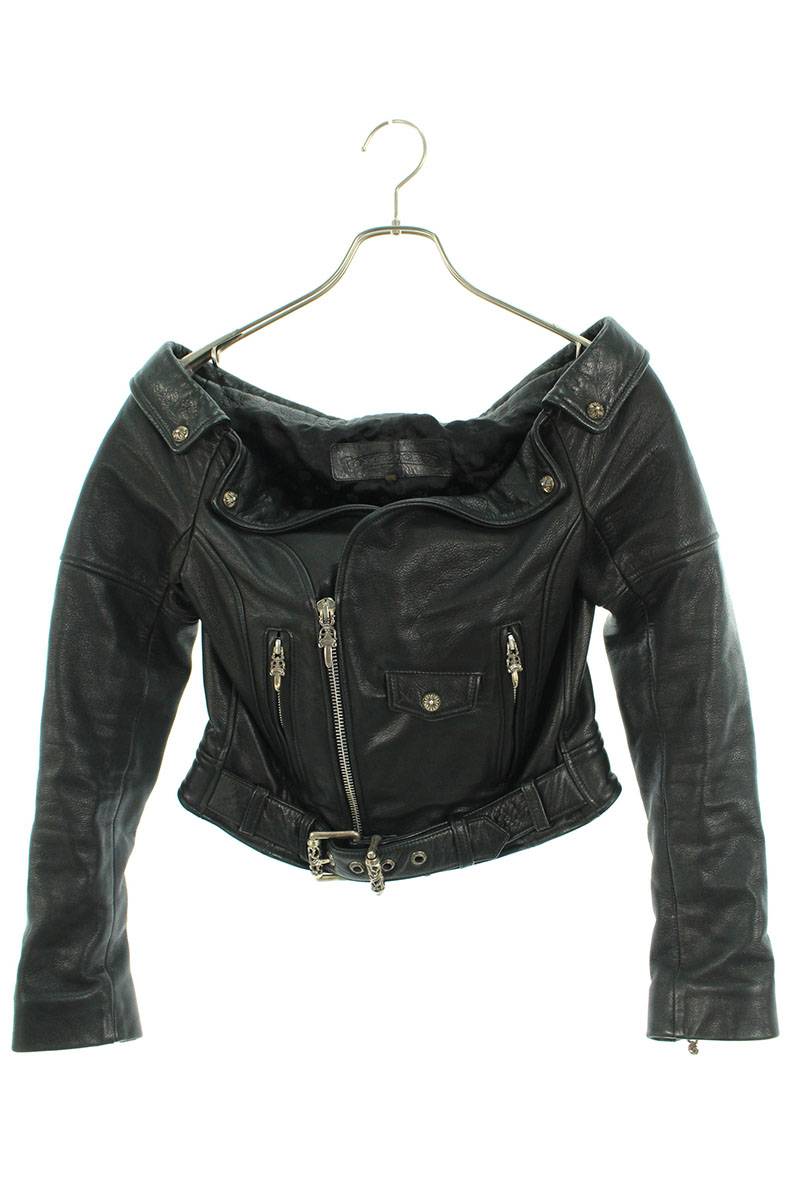 クロムハーツ Chrome Hearts　サイズ:M BABY LOVE JACKET オフショルダーダブルライダースレザージャケット(ブラック) 【928032】【GZ11】【レディース】【中古】bb294#rinkan*B