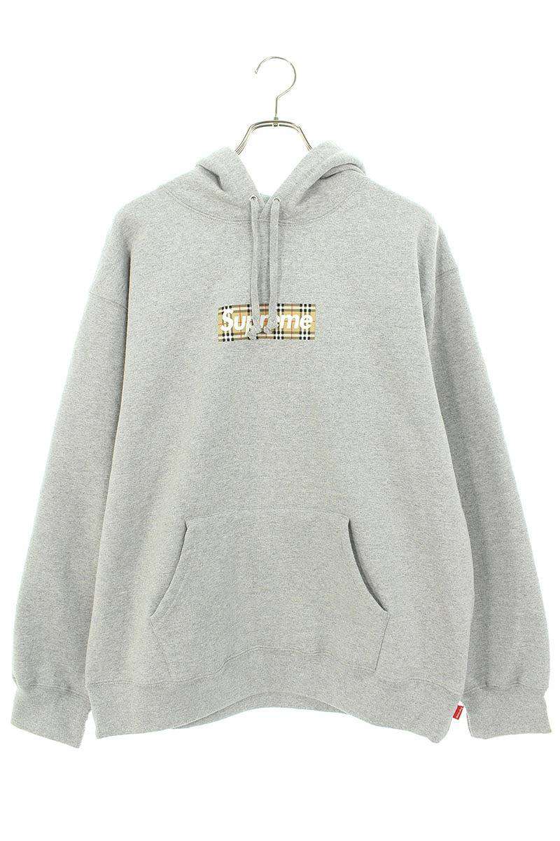 シュプリーム SUPREME　×バーバリー Burberry サイズ:L 22SS Burberry Box Logo Hooded Sweatshirt ボックスロゴパーカー(グレー) 【421032】【NO05】【メンズ】【中古】bb344#rinkan*S